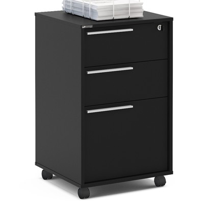 Gaveteiro Arquivo com Rodízios Maia 3 Gavetas com Chave Preto - Politorno