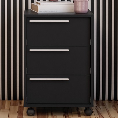 Gaveteiro com Rodízios Maia 3 Gavetas Preto - Politorno