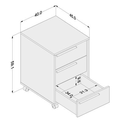 Gaveteiro com Rodízios Maia 3 Gavetas Preto - Politorno
