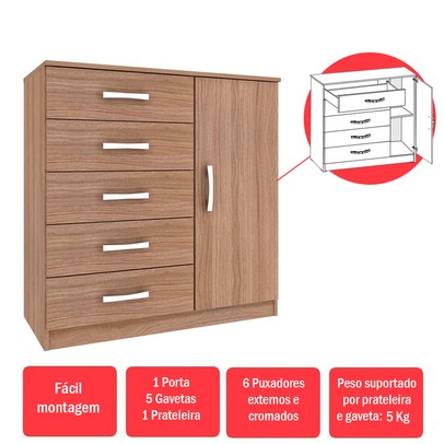 Cômoda 5 Gavetas 1 Porta Bélgica 20100 Demolição - Pnr Móveis