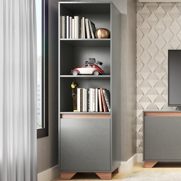 Estante para Livros Benevello 1 Porta 4 Prateleiras 2033 Grafite - Quiditá Móveis