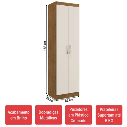 Armário Multiuso Ibiza 2 Portas 4 Prateleiras 4099 Off White/Nogueira - Doripel