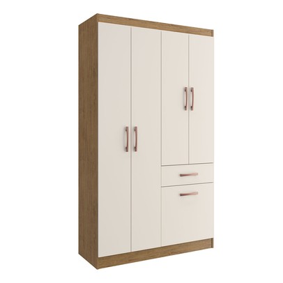 Guarda-Roupa Solteiro Marbella 4 Portas 2 Gavetas 5804 Off White/Nogueira - Doripel