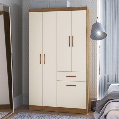 Guarda-Roupa Solteiro Marbella 4 Portas 2 Gavetas 5804 Off White/Nogueira - Doripel