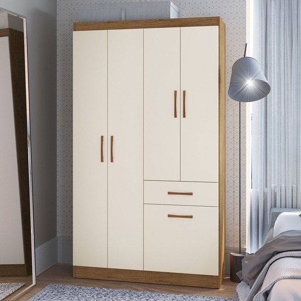 Guarda-Roupa Solteiro Marbella 4 Portas 2 Gavetas 5804 Off White/Nogueira - Doripel