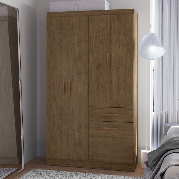 Guarda-Roupa Solteiro Marbella 4 Portas 2 Gavetas 5804 Amarula - Doripel