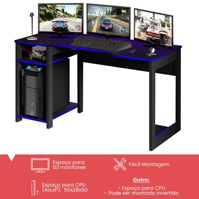 Mesa Gamer Destiny Ideal para 3 Monitores Preto/Azul - Tecno Mobili