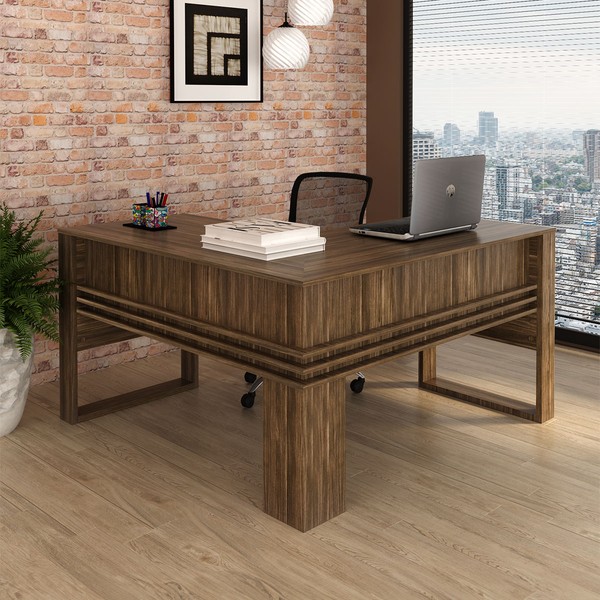 Mesa para Escritório Angular Me4145 Nogal - Tecno Mobili