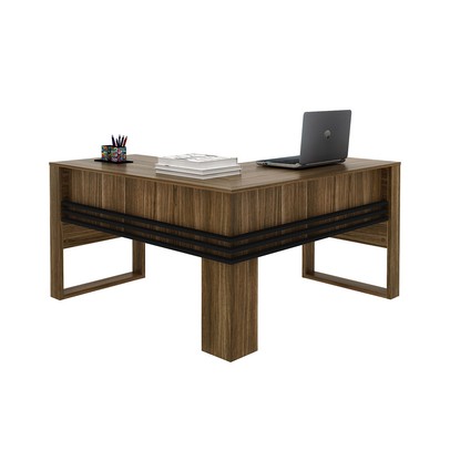 Mesa para Escritório Angular Me4145 Nogal/Preto - Tecno Mobili