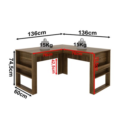 Mesa para Escritório Angular Me4145 Nogal/Preto - Tecno Mobili
