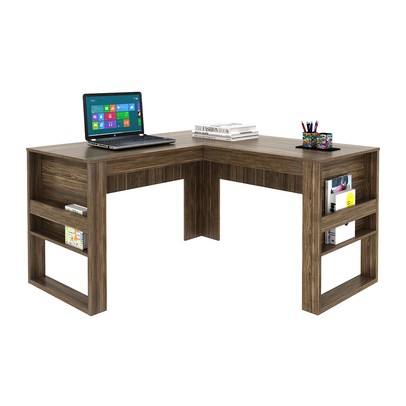 Mesa para Escritório Angular Me4145 Nogal/Preto - Tecno Mobili