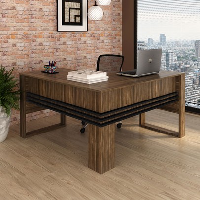 Mesa para Escritório Angular Me4145 Nogal/Preto - Tecno Mobili