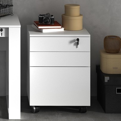 Gaveteiro com Rodízios 3 Gavetas com Chave Me4148 Branco - Tecno Mobili