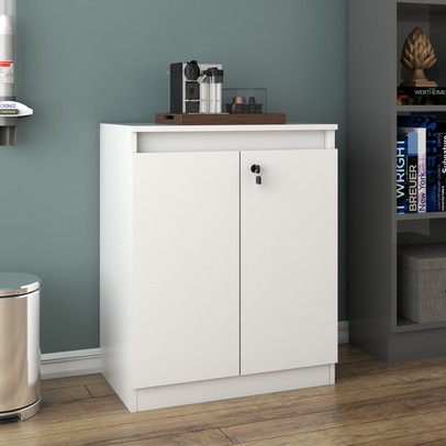 Armário para Escritório Baixo 2 Portas com Chave Me4149 Branco - Tecno Mobili