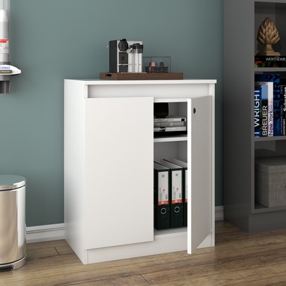 Armário para Escritório Baixo 2 Portas com Chave Me4149 Branco - Tecno Mobili