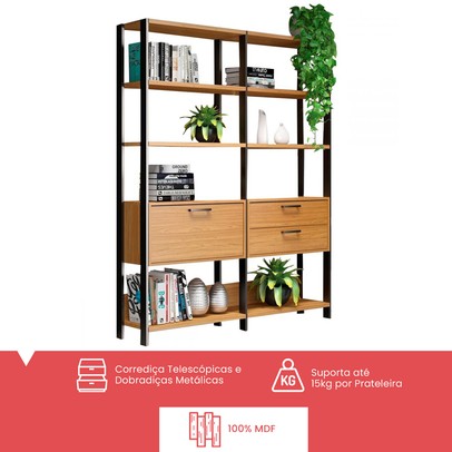 Estante para Livros 1 Porta 2 Gavetas 100% Mdf E92 Freijó/Preto Fosco - Dalla Costa