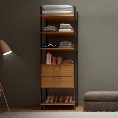 Closet 2 Gavetas 4 Prateleiras 100% Mdf Tw401 Freijó/Preto Fosco - Dalla Costa