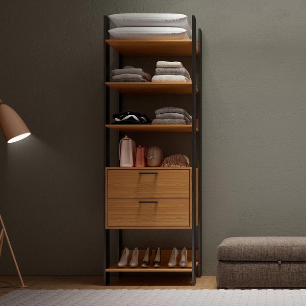 Closet 2 Gavetas 4 Prateleiras 100% Mdf Tw401 Freijó/Preto Fosco - Dalla Costa