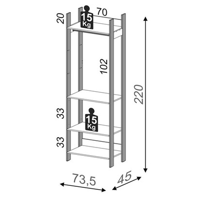 Closet Tw402 4 Prateleiras 100% Mdf Freijó/Preto Fosco - Dalla Costa