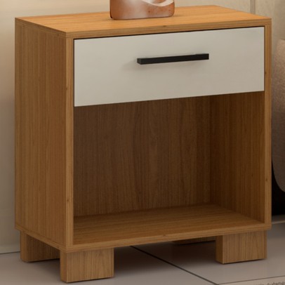 Mesa de Cabeceira 1 Gaveta 100% Mdf W343 Freijó/Off White - Dalla Costa