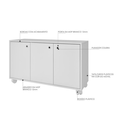 Balcão Buffet 3 Portas Bho 25-06 Branco - Brv Móveis