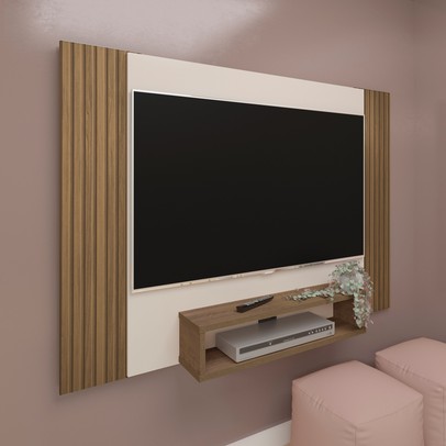 Painel para TV Até 42 Polegadas Cine Flex C/ Suporte para TV Off White/Pinho/Ripado - Artely