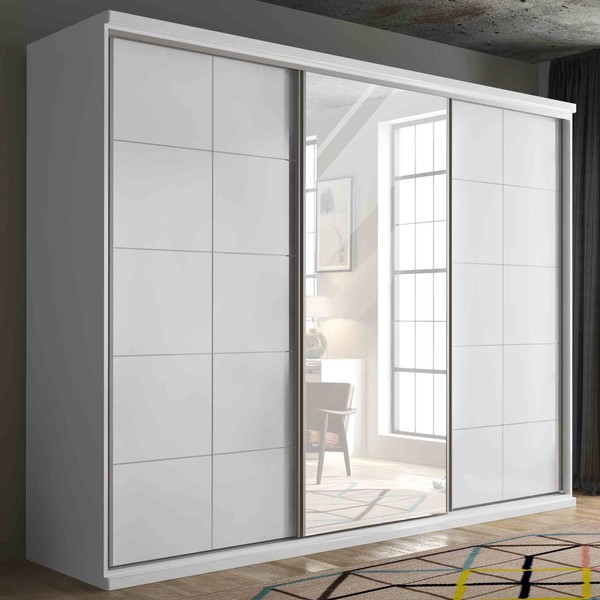 Guarda-Roupa Casal Athenas 3 Portas 5 Gavetas 100% Mdf Branco - Manbel