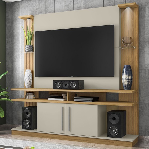Estante para TV Até 60 Polegadas York com Led Cinamono/Off White - Bechara Móveis