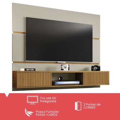 Painel para TV Até 60 Polegadas 2 Portas âmbar Off White/Cinamomo - Móveis Bechara