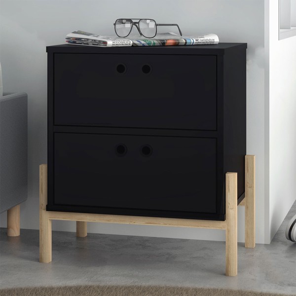 Mesa de Cabeceira 2 Gavetas com Pés Bcr 11 Preto/Pinus Claro - Brv Moveis