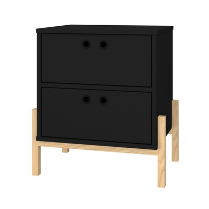 Mesa de Cabeceira 2 Gavetas com Pés Bcr 11 Preto/Pinus Claro - Brv Moveis