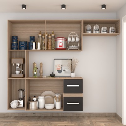 Cozinha Compacta 7 Portas 2 Gavetas Suspensa Armário e Balcão Anita Teka/Grafite - Pnr Móveis