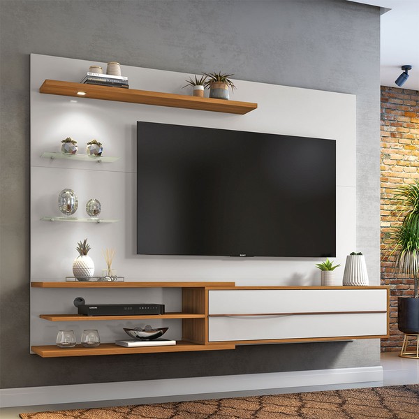 Painel para TV Até 60 Polegadas com Led 1 Porta Nt1115 Off White/Freijó Trend - Notável