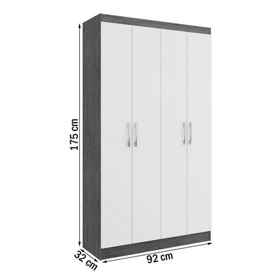 Guarda-Roupa Solteiro 4 Portas Lyon 8 Prateleiras 40468 Branco - Pnr Móveis