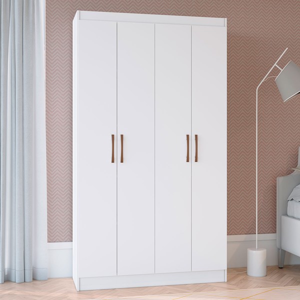 Guarda-Roupa Solteiro 4 Portas Lyon 8 Prateleiras 40468 Branco - Pnr Móveis