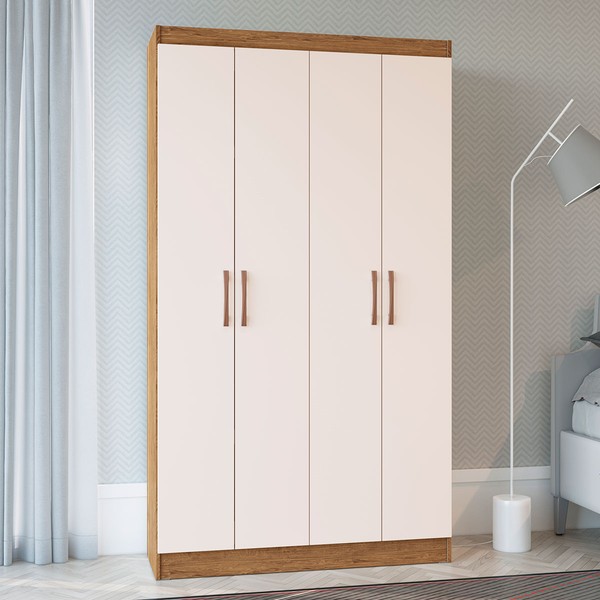 Guarda-Roupa Solteiro 4 Portas Lyon 8 Prateleiras 40466 Off/White - Pnr Móveis