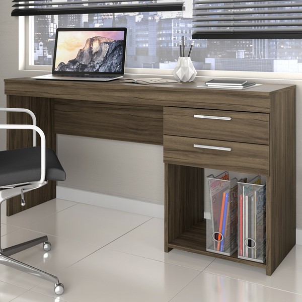 Mesa para Escritório Office 2 Gavetas Nogal Trend - Notavel