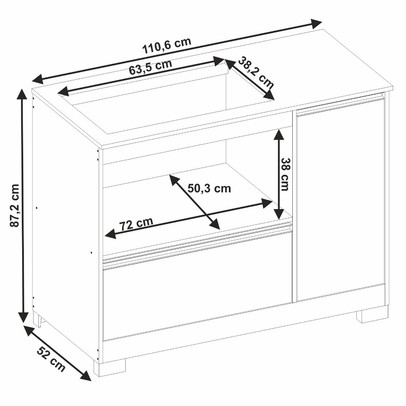 Balcão de Cozinha 110,6 Cm 1 Porta 1 Gaveta Nt 3050 Branco/Gran - Notavel