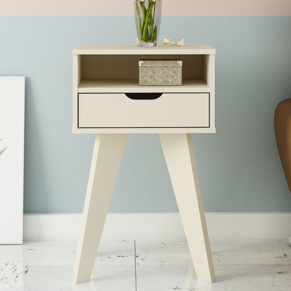 Mesa de Canto/Cabeceira Vip com Nicho 1 Gaveta Off White - Artely