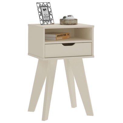 Mesa de Canto/Cabeceira Vip com Nicho 1 Gaveta Off White - Artely