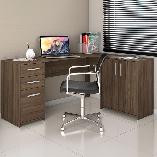 Mesa para Escritório 2 Portas 3 Gavetas Nt 2005 Nogal Trend - Notavel