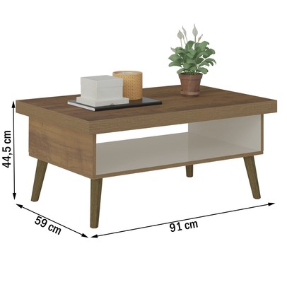 Mesa de Centro Lucca com Nicho Pinho/Off White - Artely