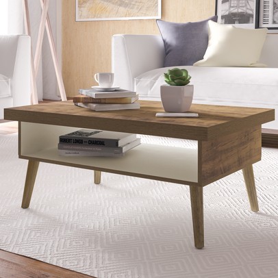 Mesa de Centro Lucca com Nicho Pinho/Off White - Artely