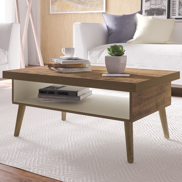 Mesa de Centro Lucca com Nicho Pinho/Off White - Artely