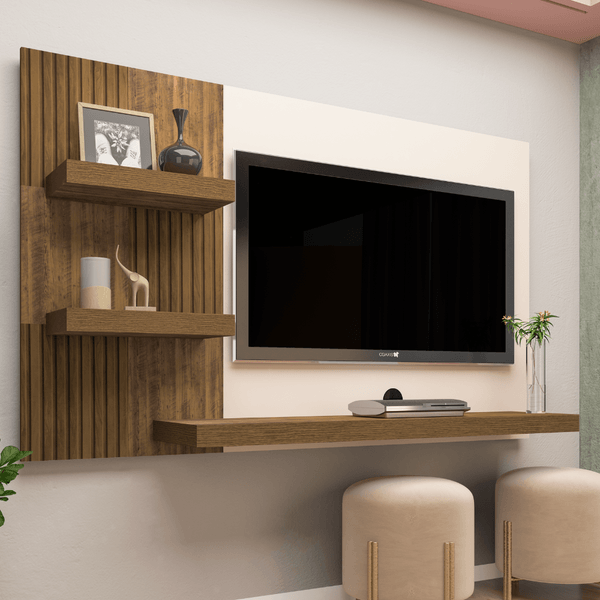 Painel para TV Até 50 Polegadas Chess Pinho Ripado/Off White - Artely