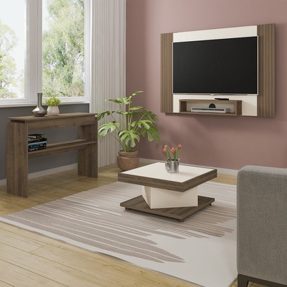 Sala de Estar Completa Cine para TV Até 40 Polegadas Pinho/Off White - Artely