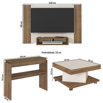 Sala de Estar Completa Cine para TV Até 40 Polegadas Pinho/Off White - Artely