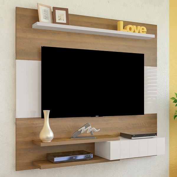 Painel para TV Até 50 Polegadas 1 Porta Monza Pinho/Off White C/ Suporte para TV - Artely