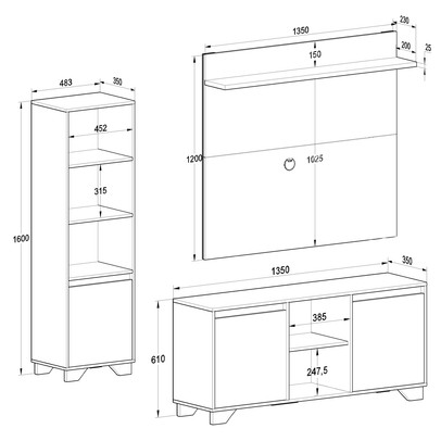 Sala de Estar Completa para TV Até 48 Polegadas Benevello 3 Portas Branco/Marrom - Quiditá Móveis