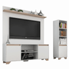 Sala de Estar Completa para TV Até 48 Polegadas Benevello 3 Portas Branco/Marrom - Quiditá Móveis